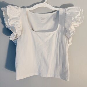 White Ruffle Sleeve T-Shirt – A New Day (Size Small)